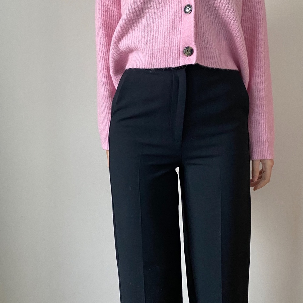 & Other Stories black wool blend straight leg dress pants/trousers